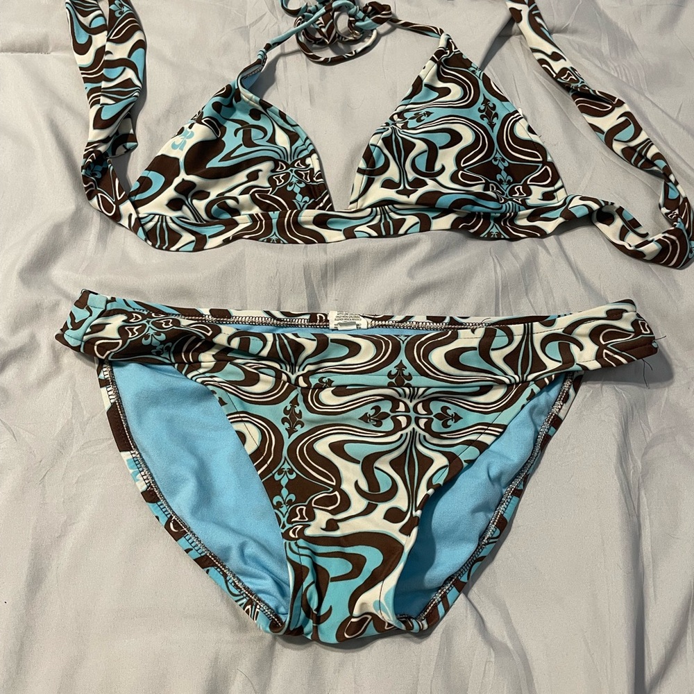 Mossimo Supply Co. Brown, Light Blue & White Swirl Bikini